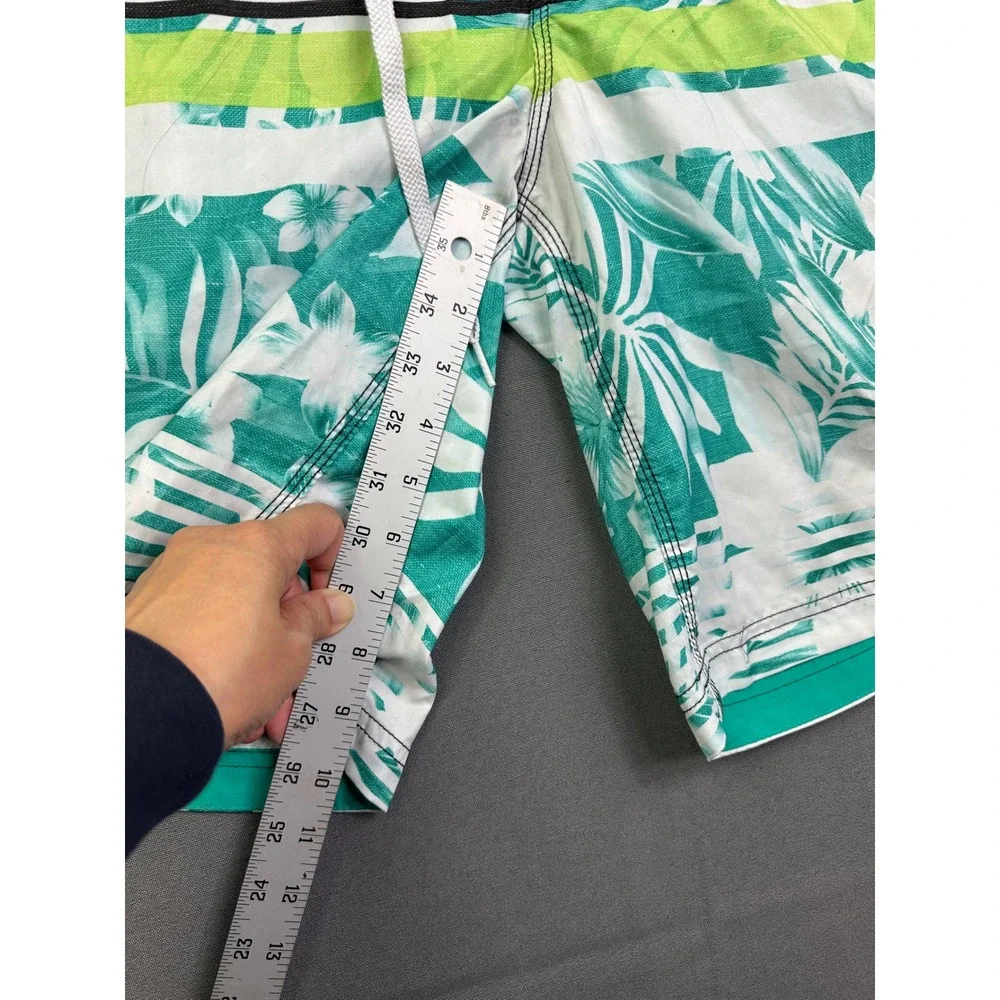 Speedo Men Tropical Floral Striped Board Shorts Teal Green Black Swim‎ Trunks 30
